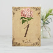アンティークなハイドランジアのウェディングテーブルナンバー 招待状 (スタンド正面)