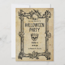 アンティークなハロウィンパーティー招待状カード