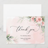 アンティークなバラとグリーンがかった葉のゴールドオーバルフレーム サンキューカード (正面/裏面)