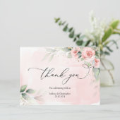 アンティークなバラとグリーンがかった葉のゴールドオーバルフレーム サンキューカード (スタンド正面)