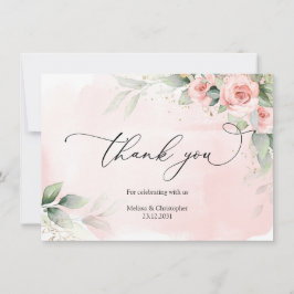 アンティークなバラとグリーンがかった葉のゴールドオーバルフレーム サンキューカード