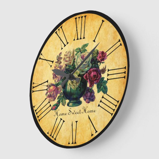 アンティークなフランスのバラ ヴィンテージルック ラージ壁時計 (傾斜)