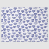 アンティークなブルーのティーカップの水彩画 薄葉紙 (正面)
