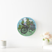アンティークなブルー自転車 ラウンド壁時計 (ホーム)