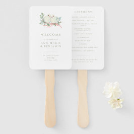アンティークなラブバードのセージ&ピンクの結婚式プログラム ハンドファン