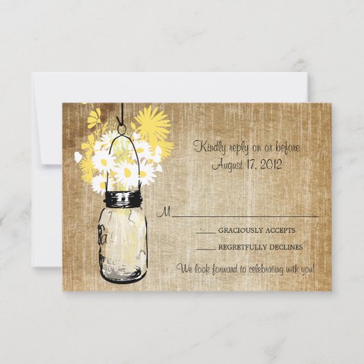 アンティークなルースドメイソンジャーとビオラの花 ワイルドフラワーズ　出欠バッグ 出欠カード (正面)