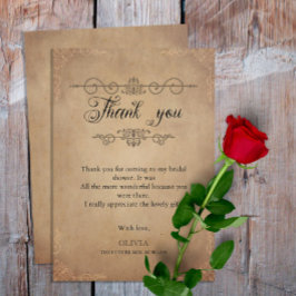 アンティークなレトロ感のある古い羊皮紙のウェディングシャワー サンキューカード