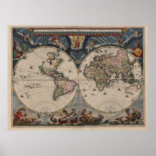 アンティークな世界地図: 歴史的な地図作成アート ポスター