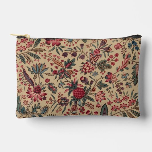 アンティークな刺繍の花のインテリア装飾 アクセサリーポーチ (正面)