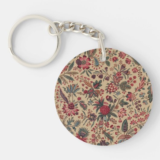 アンティークな刺繍の花のインテリア装飾 キーホルダー (正面)