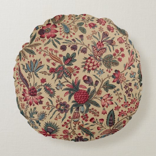 アンティークな刺繍の花のインテリア装飾 ラウンドクッション (正面)