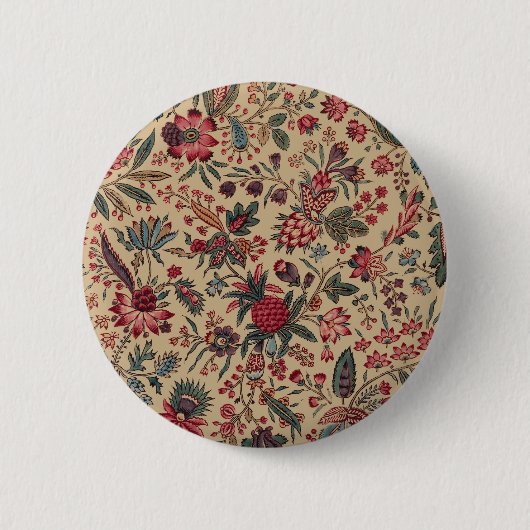 アンティークな刺繍の花のインテリア装飾 缶バッジ (正面)