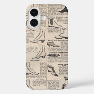 アンティークな婦人靴カタログページのヴィンテージプリント iPhone 16ケース