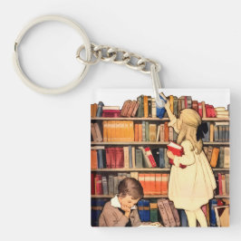 アンティークな子供たちの本の読み聞かせ キーホルダー