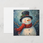 アンティークな帽子とマフラーを身に着けたクリスマスの雪だるま シーズンカード (正面/裏面)
