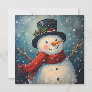アンティークな帽子とマフラーを身に着けたクリスマスの雪だるま シーズンカード
