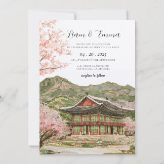 アンティークな日本の桜の山の結婚式 招待状