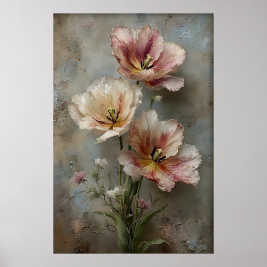アンティークな春の花のチューリップの壁掛けアート ポスター (正面)