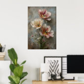 アンティークな春の花のチューリップの壁掛けアート ポスター (ホームオフィス)