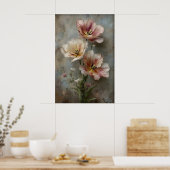 アンティークな春の花のチューリップの壁掛けアート ポスター (キッチン)