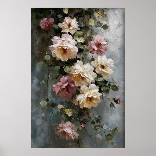 アンティークな春の草原のプリント可能な花の壁掛けアート ポスター (正面)
