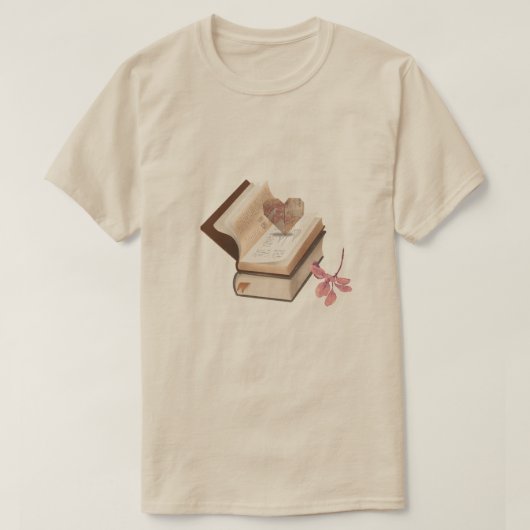 アンティークな本の美学とハートマップと植物画 Tシャツ (デザイン正面)