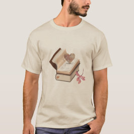 アンティークな本の美学とハートマップと植物画 Tシャツ