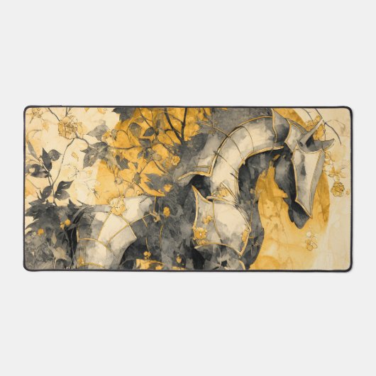 アンティークな植物画の白馬と花の蔓 デスクマット (正面)