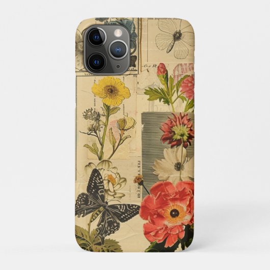 アンティークな歌鳥の花の新聞コラージュ Case-Mate iPhoneケース (裏)