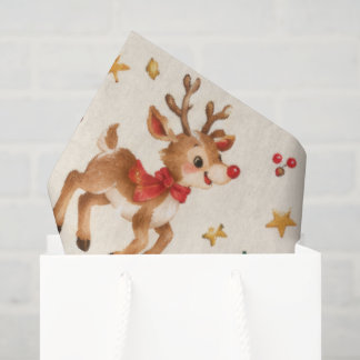 アンティークな水彩クリスマスのサンタとトナカイ 薄葉紙