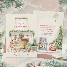 アンティークな水彩画のねずみのクリスマス シーズンカード