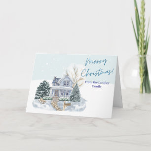 アンティークな水彩画のカントリーハウスのクリスマスカード カード
