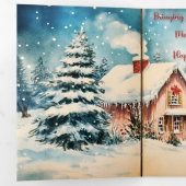アンティークな水彩画のクリスマスの山小屋 三つ折りクリスマスカード (内部最初)