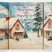 アンティークな水彩画のクリスマスの山小屋 三つ折りクリスマスカード (内部中)