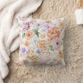 アンティークな水彩画のバラと芍薬の花柄クッション クッション (ブランケット)