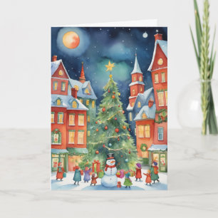 アンティークな水彩画の星空のクリスマスカード カード