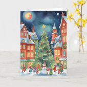 アンティークな水彩画の星空のクリスマスカード カード (黄色い花)