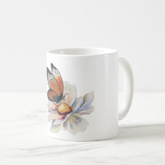アンティークな水彩画の蝶と花の陶器マグカップ コーヒーマグカップ