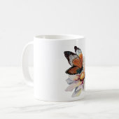 アンティークな水彩画の蝶と花の陶器マグカップ コーヒーマグカップ (正面左)