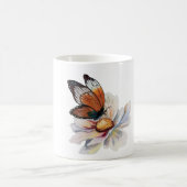 アンティークな水彩画の蝶と花の陶器マグカップ コーヒーマグカップ (中央)
