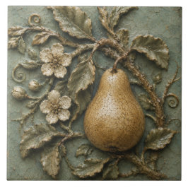 アンティークな洋梨の枝の植物画のフェイクレリーフ タイル