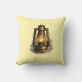 アンティークな灯油ランタン ソフトイエローの枕 クッション