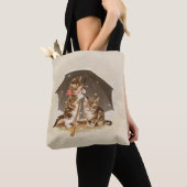 アンティークな猫のアート作品、傘の下のヴィンテージな子猫 トートバッグ (クローズアップ)