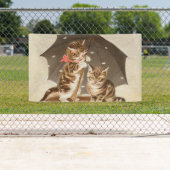 アンティークな猫のアート、傘の下のビンテージの子猫 横断幕 (インサイチュ)