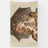 アンティークな猫のアート、傘の下のビンテージの子猫 横断幕 (縦)