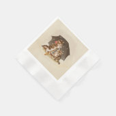 アンティークな猫のアート、傘の下のビンテージの子猫 縁ありカクテルナプキン (角)