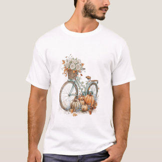 アンティークな白いバラとハロウィンのカボチャ Tシャツ