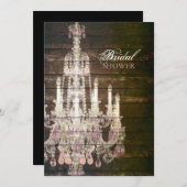 アンティークな納屋の木製シャンデリア ブライダルシャワー 招待状 (正面/裏面)