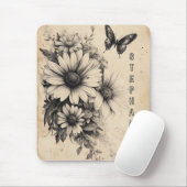 アンティークな紙に描かれたバラと蝶 (11) マウスパッド (マウス)
