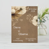 アンティークな茶色とベージュの花瓶 招待状 (スタンド正面)